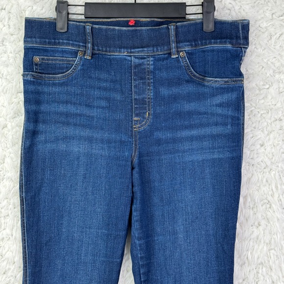 Spanx Denim Stretch Bootcut Flare Jeans Dark Wash Mid Rise Pull On Womens Large - Picture 3 of 10